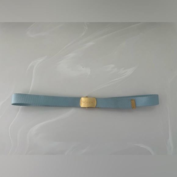 Used skinny 80s Yves Saint Laurent Pale Blue Woven Belt w/Gold Hardware main image 11
